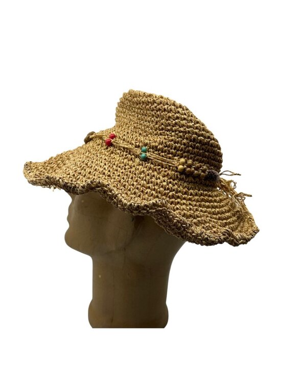 Saks Fifth Avenue Blue Women\'s OS Straw Hat Boho Hippie Floppy Wide Brim Woven
